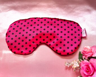 Oversized Silk Sleep Mask: Pink Polka Dot Adjustable Blindfold