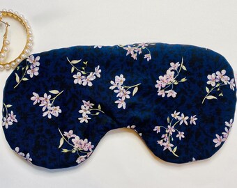 Floral Sleep Mask, Navy Oversized Eye Mask, Adjustable Mask, Silk Backing, Day Sleeper, Gift for Night Shift Nurse, Gift for Doctor