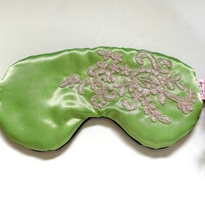 Pink and Green Sleep Mask for Women, Satin and Lace Mask, Gift for Sorority Sister, Gift For Her, Black Owned Business image 1