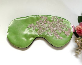 Pink and Green Sleep Mask for Women, Satin and Lace Mask, Gift for Sorority Sister, Gift For Her, Black Owned Business