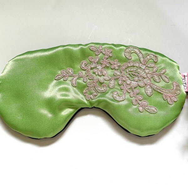 Pink and Green Sleep Mask for Women, Satin and Lace Mask, Gift for Sorority Sister, Gift For Her, Black Owned Business