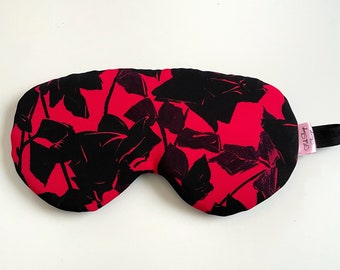 Red Floral Sleep Mask: Adjustable Silk-Backed Eye Mask