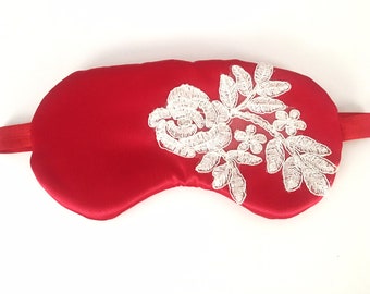 Red Sleep Mask White Lace, Satin Sleep Mask for Women, Adjustable Sleeping Mask, Silk Sleep Mask, Oversized Sleep Mask, Black Owned Shops