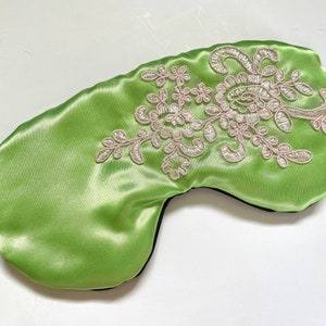 Pink and Green Sleep Mask for Women, Satin and Lace Mask, Gift for Sorority Sister, Gift For Her, Black Owned Business image 4