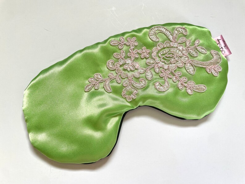 Pink and Green Sleep Mask for Women, Satin and Lace Mask, Gift for Sorority Sister, Gift For Her, Black Owned Business image 4