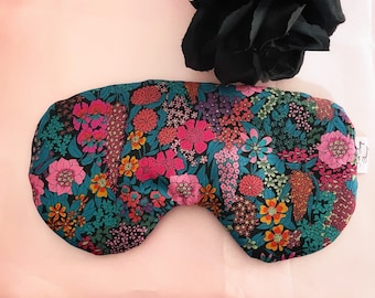 Liberty of London Floral Sleep Mask, Adjustable Eye Mask, Oversized, Cotton Lawn with Silk Charmeuse Backing, Black  Owned Shop