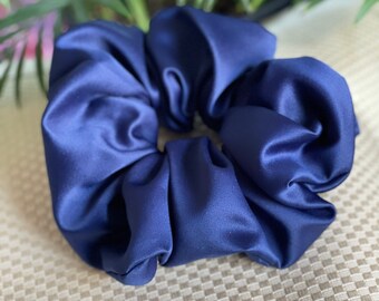 Navy XXL Satin Scrunchie, Jumbo Afro Puff Ponytail Holder