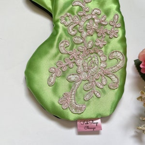 Pink and Green Sleep Mask for Women, Satin and Lace Mask, Gift for Sorority Sister, Gift For Her, Black Owned Business image 3
