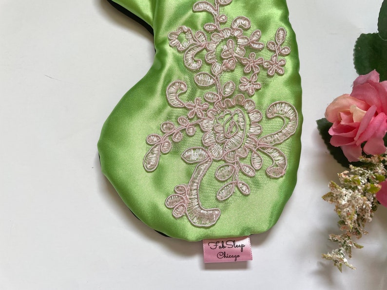 Pink and Green Sleep Mask for Women, Satin and Lace Mask, Gift for Sorority Sister, Gift For Her, Black Owned Business image 3