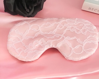 Lace and Pink Sleep Mask, Satin Eye Mask Women, Pretty Gift for Bride