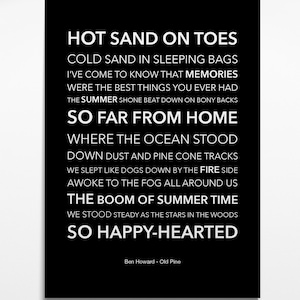 Ben Howard - Old Pine - Black & White Lyric Art Poster