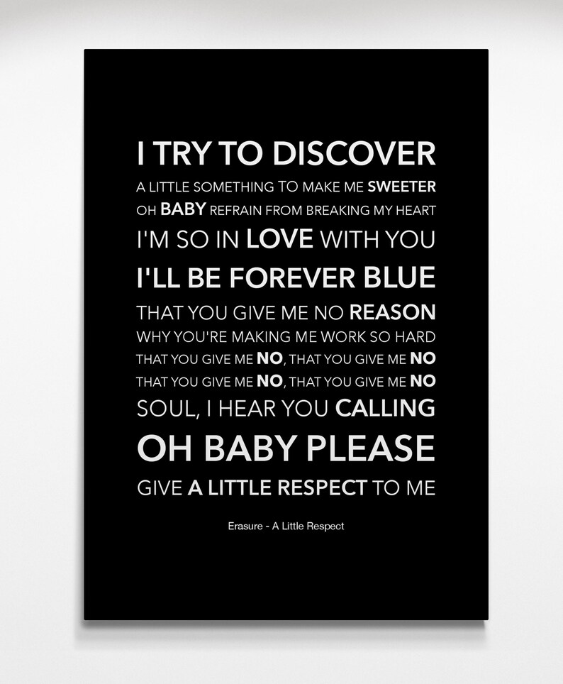 Erasure - A Little Respect - Black & White Lyric Art Poster - Etsy