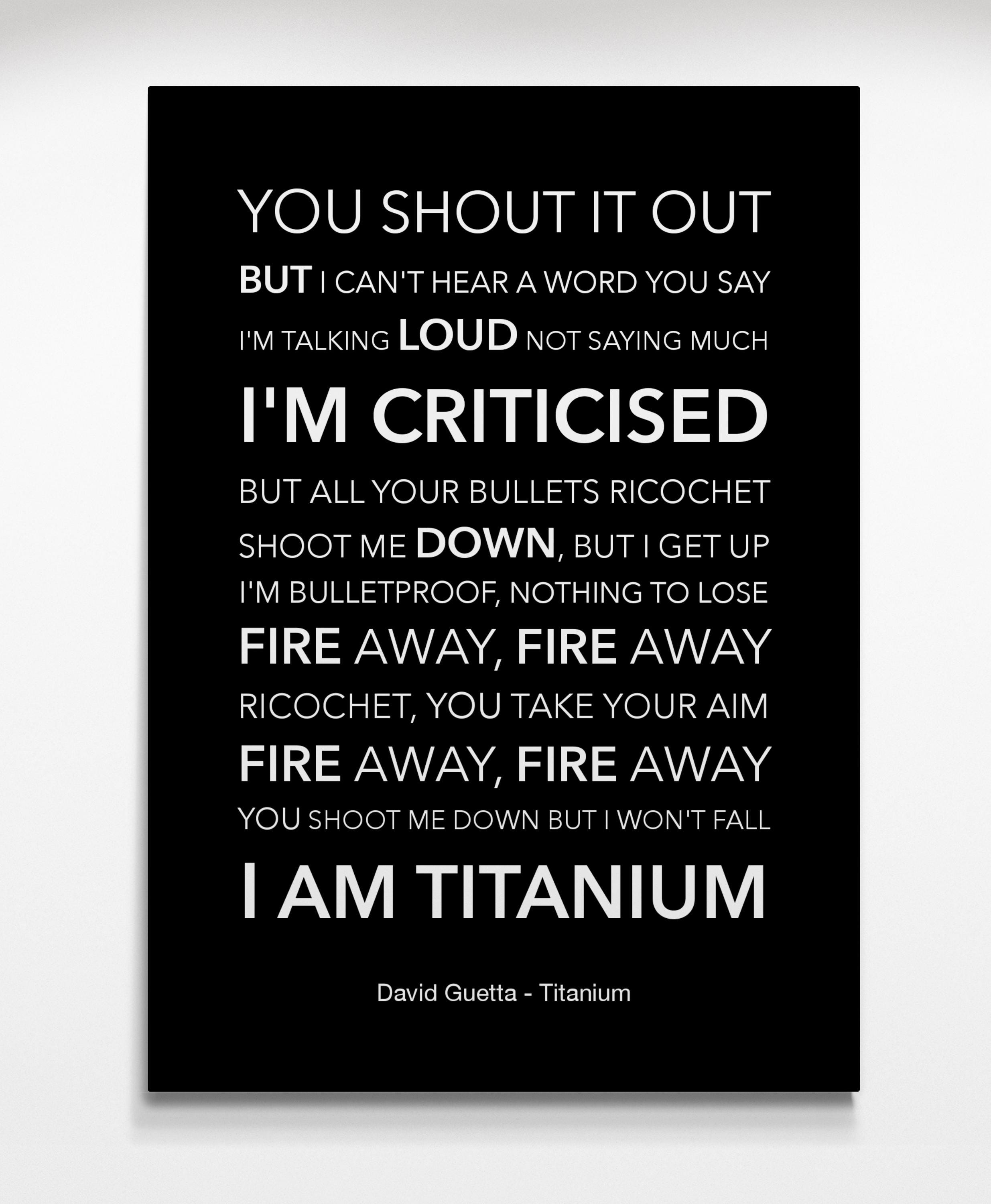 David Guetta - Titanium - Black \u0026 White Lyric Art Poster - Etsy, image size:2470x3000