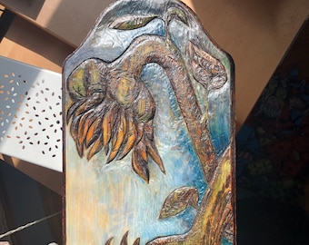 Sunflower Painting, Wood burning Art, Sunflower Carving, home decore, rustic wood slice, wood burning art, Pyrogravure, Enjoy the Wood