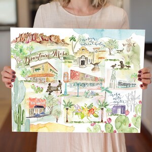 Watercolor Map of Downtown Mesa, Arizona