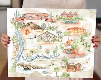 Watercolor Map of Downtown Tempe, Arizona