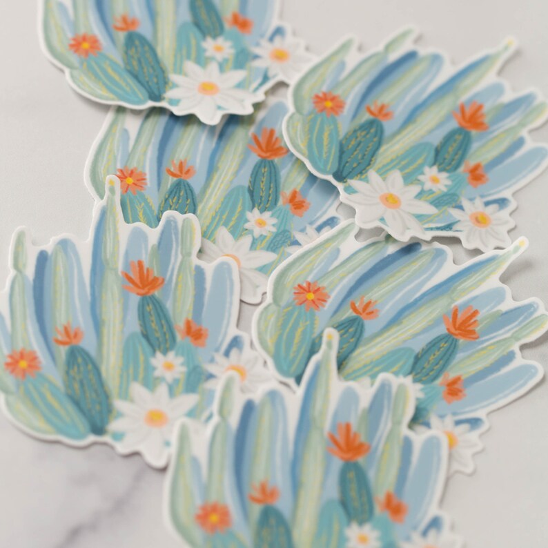 Blue Cactus Vinyl Sticker image 2