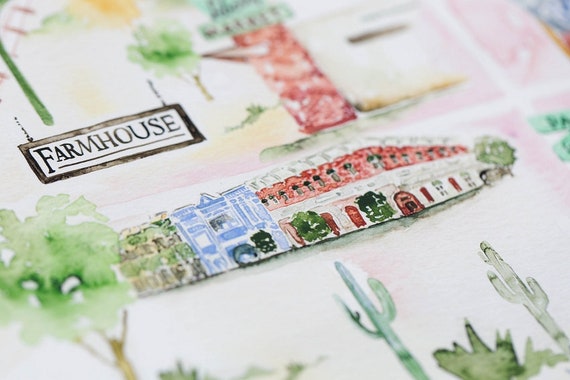 Map Of Downtown Gilbert Watercolor Map Of Downtown Gilbert Arizona | Etsy Uk