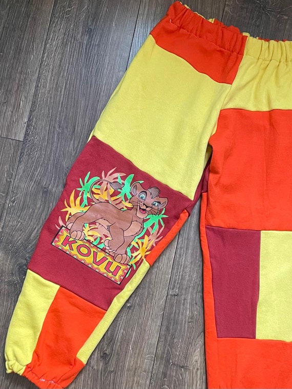 Reworked Lion King Patchwork Sweatpants, Color Bl… - image 5