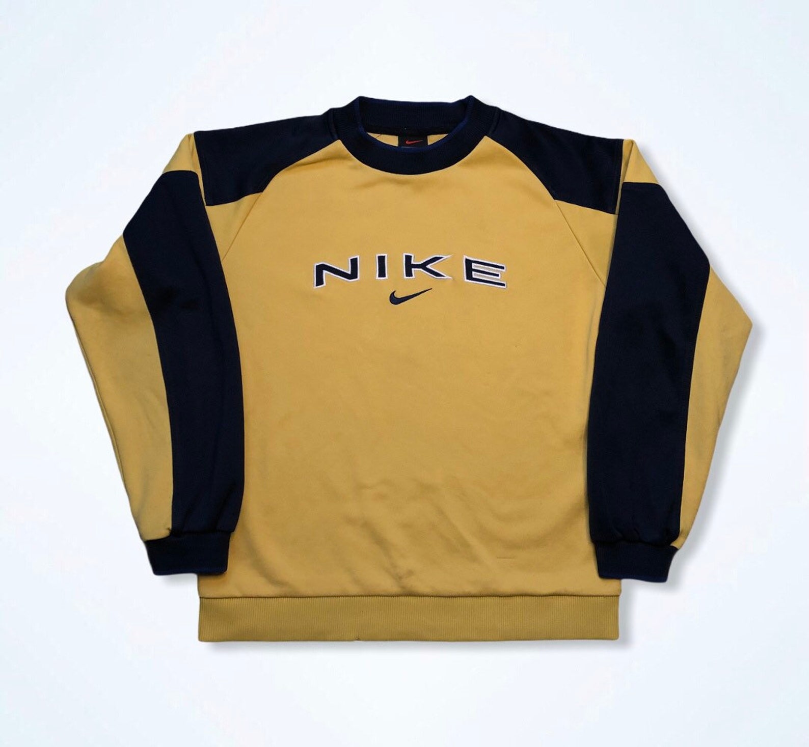 Vintage Nike 1990s Yellow/Navy Spellout Embroidered Sweatshirt | Etsy