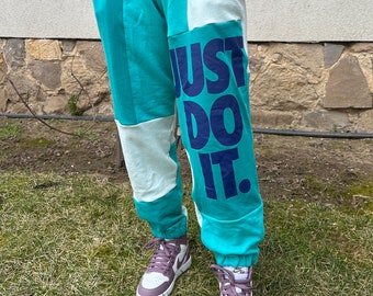 Upcycled Nike Sweatpants, Patchwork Recycled Clothing, Unisex Joggers