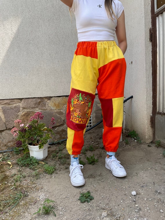Reworked Lion King Patchwork Sweatpants, Color Bl… - image 3