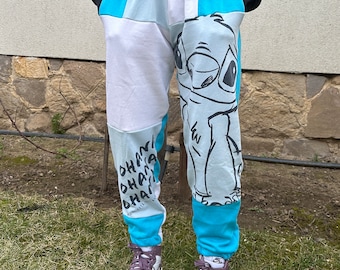 Pantaloni della tuta riciclati di Lilo & Stitch: pantaloni patchwork unisex