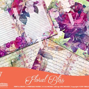 FLORAL BLISS Printable Journal Kit Journal Pages Flowers Floral Instant Download Junk Journal Floral Papers Journal Sheet Digital Download