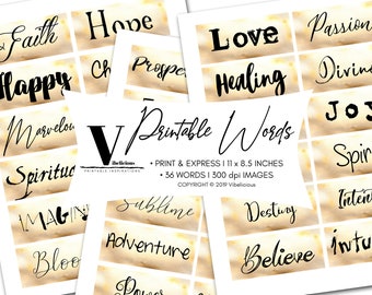 36 PRINTABLE JOURNAL WORDS Positive Words Mixed Media Junk Journal Printable Words Scrapbooking Collage Sheet Téléchargement instantané