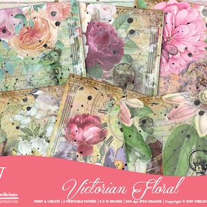 VICTORIAN FLORAL PRINTABLE Journal Papers Journal Pages Junk Journal Victorian Antique Vintage Collage Scrapbooking Instant Download