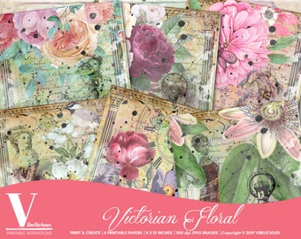 VICTORIAN FLORAL PRINTABLE Journal Papers Journal Pages Junk Journal Victorian Antique Vintage Collage Scrapbooking Instant Download