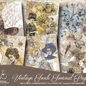 VINTAGE COLLAGE Junk Journal Papers Printable Junk Journal Collage Vintage Scrapbooking Paper Mixed Media Instant Download