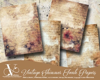 VINTAGE SHIMMER Background Papers JUNK Journal digital paper journal paper collage vintage scrapbooking paper mixed media instant download