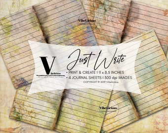 JUST WRITE Printable Lined Journal Sheets Junk Journal Grunge Paper Instant Download Writing Paper Vintage  Digital Paper Collage