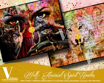 ANIMAL SPIRIT GUIDES Wolf Printable Journal Scrapbooking Junk Journal Instant Download Journal Pages Collage Sheets Mixed Media