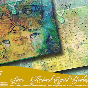 ANIMAL SPIRIT GUIDES Lion Printable Journal Set Junk Journal Strength Power Majestic Journal Pages Collage Mixed Media Instant Download