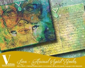 ANIMAL SPIRIT Guides Lion Printable Journal Set Junk Journal Stärke Kraft Majestic Journal Seiten Collage Mixed Media Sofort Download