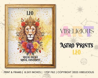 ASTRO PRINTS - LEO Astrology Print Fire Sign Leo Zodiac Wall Decor Astrology Gift Horoscope Print and Frame Instant Download