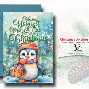 Weihnachten Grußkarte, niedlichen Baby Pinguin, Have Yourself A Merry Little Christmas, 5x7 Grußkarte, Weihnachtskunst, Instant Download