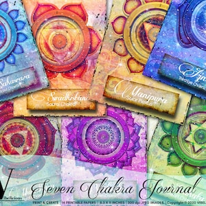 SEVEN CHAKRA JOURNAL Printable Journal Pages Healing Transformation Lined Sheets Life Force Mixed Media Junk Journal Instant Download