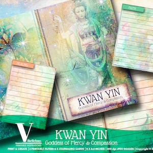 KWAN YIN GODDESS Diario Set Diario imprimible Misericordia Compasión Protección Diario basura Hoja de collage Papeles de diario de medios mixtos Divinidad