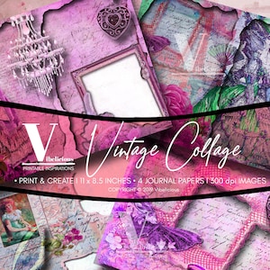 VINTAGE COLLAGE PRINTABLE Journal Pages Grunge Mixed Media Instant Download Digital Collage Sheet Paper Crafting Digital Paper