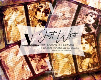 JUST WRITE Printable Lined Journal Sheets Vintage Junk Journal Grunge Paper Writing Paper Digital Paper Instant Download Mixed Media