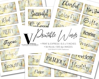 36 DRUCKBARE JOURNAL WÖRTER Positive Wörter Junk Journal Scrapbooking Collage Mixed Media Instant Download