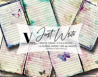 JUST WRITE PRINTABLE Lined Journal Paper Grunge Paper Junk Journal Vintage Shabby Writing Paper Instant Download Mixed Media