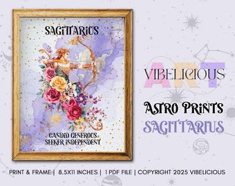 ASTRO PRINTS - SAGITTARIUS Star Sign Print Astrological Sign Fire Sign Sagittarius Zodiac Art Horoscope Print and Frame Instant Download