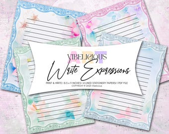 WRITE EXPRESSIONS PRINTABLE Lined Stationery Set Writing Paper Digital Paper Pastel Floral Journal Pages Junk Journal Instant Download