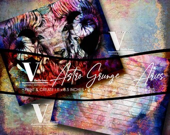 ASTRO GRUNGE ARIES 印刷可能なジャーナルキット グランジペーパー 占星術ジャーナル ジャンクジャーナル 星座 牡羊座 コラージュシート 即時ダウンロード