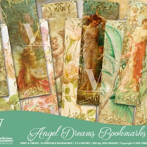 ANGEL DREAMS BOOKMARKS Digital Instant Download Printable Bookmarks Angels Cherubs Whimsical Printable Vintage