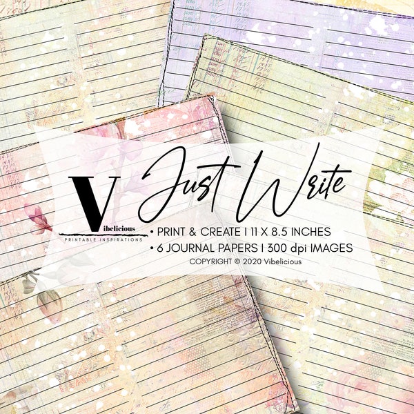 JUST WRITE PRINTABLE Journal Writing Paper Soft Grunge Dreamy Fleur Lined Sheets Diary Junk Journal Writing Paper Instant Download